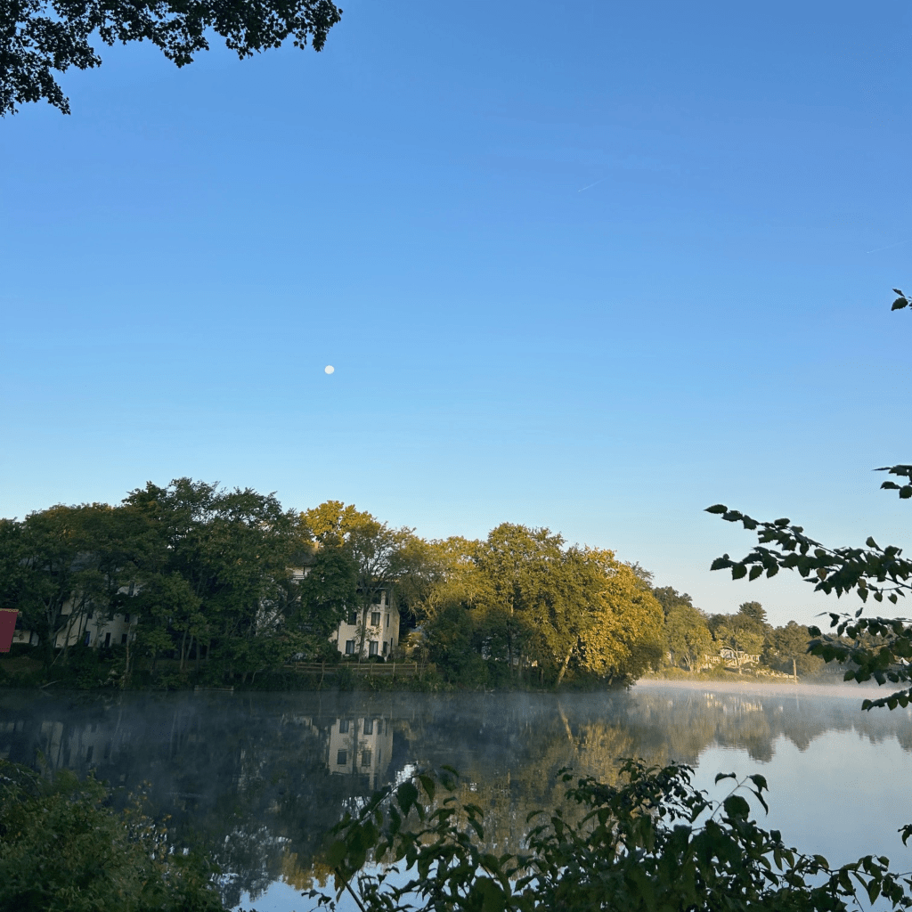 moon in the morning over lake